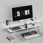 TRIN&AUSAN Dual Monitor Stand Riser, Wooden 2-Tier Computer Monitor Stand with Storage, Adjustable Ergonomic Desktop Monitor Riser with Cable Management & Phone Holder for Home Office Desk (White) - Image 6
