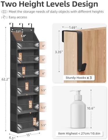 STORAGE MANIAC Over Door Organizer Hanging Shelves Large Clear Deep Pockets - Image 3