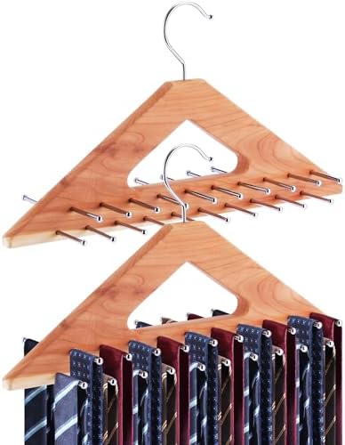 Leinuosen 2 Pack Cedar Tie Organizer Wooden Neck Tie Hook Organizer Storage up to 40 Ties Convenient Storage for Neckties, Belts, Hats by Leinuosen