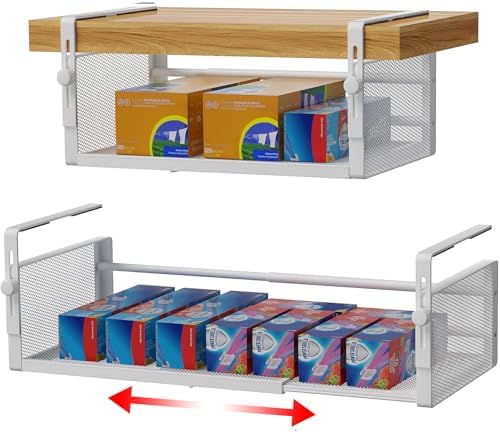 AmonHouseware 2Pack Expandable Under Shelf Storage Basket Organizer, White by AmonHouseware