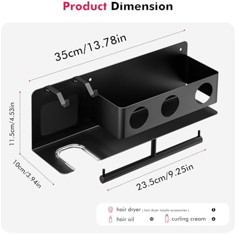 Hair Dryer Holder Wall Mounted for Dyson, Hair Tools Organizer with Magnetic Attachment Storage, Blow Dryer Holder for Hair Styling Tools & Accessories Organizer, Bathroom Salaon - Image 2