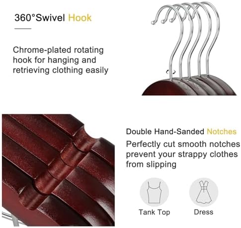 TOPIA HANGER Wooden Suit Hangers with Adjustable Metal Clips (20 Pack), Solid Wood Clothes Hangers, 360° Swivel Hook, Premium Retro Finish Pants Hangers for Clothes Coat, Jeans, Blouse- Cherry CT28M20 - Image 6