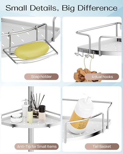 ALLZONE Two-Tone Corner Shower Caddy Tension Pole for Bath Shampoo Storage - Image 4