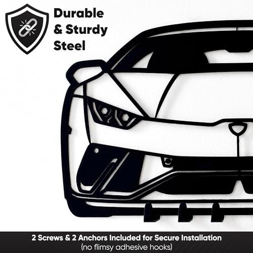 MOOH Metal Automotive Key Holder with 6 Hooks - Unique Wall Mounted Car Lovers Gifts for Men & Women - Cool Man Cave Decor (Lamborghini Huracan 2024, Black) - Image 4