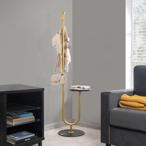 JIAYUEJU Coat Rack Freestanding with Table for Entryway (Gold) by JIAYUEJU