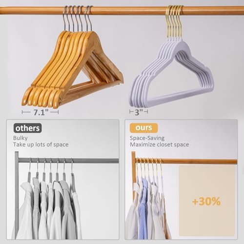 Premium Velvet Clothes Hangers Pack of 60, Heavy Duty, Non Slip Velvet Suit Hangers Heavy Duty with Gold Hook, 0.2 Inch Slim Space Saving Hangers for Suits, Pants, Shirts, and Dress (White) - Image 5