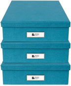Bigso Oskar Fiberboard Label Frame Document Letter Box - File Organizer Box for Important Paperwork - Document Storage with a Lid & Label Window - 3.3 in x 10.2 in x 13.8 in - 3 Pack - Turquoise by Bigso