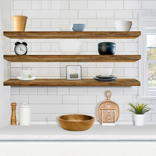 Sorbus Floating Shelves for Wall Storage (55 Inch, 3 Pack, Rustic Brown) - Image 2