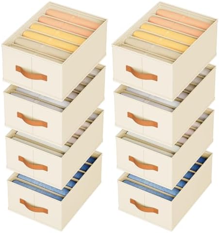 DIMJ Wardrobe Clothes Organizer - Foldable Closet Drawer Organizer Dividers for Jeans, Pants, Sweater, T Shirt, Storage Bins with Handles for Shelf by DiMJ