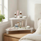 2-Tier Rustic Corner Shelf for Kitchen Counter,Wood Beaded Farmhouse Countertop Organizer with Removable Feet, Stackable Bathroom Vanity & Coffee Bar Decorative Riser Stand(Rustic White) - Image 7