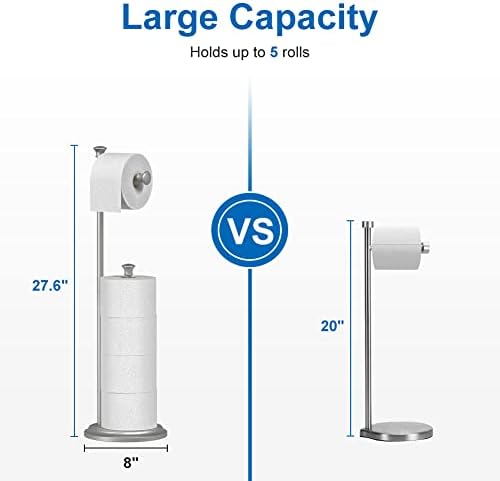 Free Standing Toilet Paper Holder Stand Brushed Nickel Toilet Roll Stand Bathroom Tissue Rack with Storage Reserves 5 Mega Rolls - Image 4