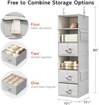 6-Shelf Hanging Closet Organizer with 3 Fabric Drawers, Silver Gray - Image 3