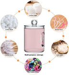 Fustylead 4 Pack Pink Cowgirl Boots with Ornament Plastic Apothecary Jar Set for Cotton Swab, Ball, Pad, Floss, Qtip Holder Dispensers for Bathroom Storage Organizer - Image 3