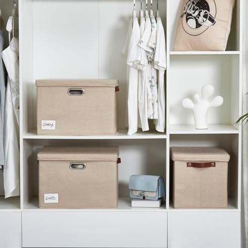17" Large Fabric Storage Box with Lids, 3-Pack, Khaki - Image 6