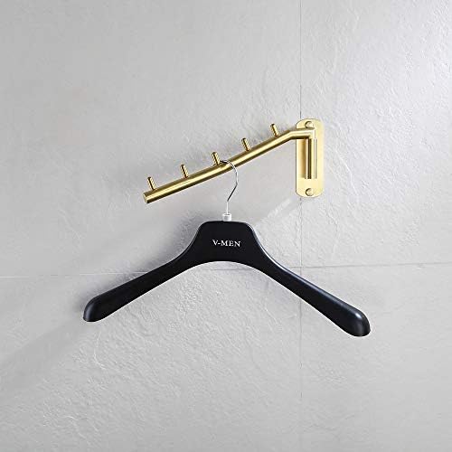 JQK Folding Clothes Hanger Rack, Stainless Steel Swing Arm Hook Holder, Clothing Hanging System Drying Closet Storage Organizer Brushed Gold Wall Mount 2 Pack, SHR100-BG-P2 - Image 6