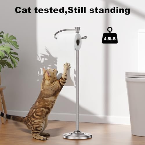 Toilet Paper Holder Free Standing, 25” H Stainless Steel Nickel Toilet Paper Stand, Weighted Base Floor Tissue Roll Holder for Bathroom,Toilet Roll Stand - Image 2