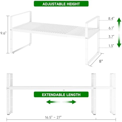 Expandable Kitchen Cabinet Shelf Organizer Rack, 16.5"-27" L x 8" W - Image 2