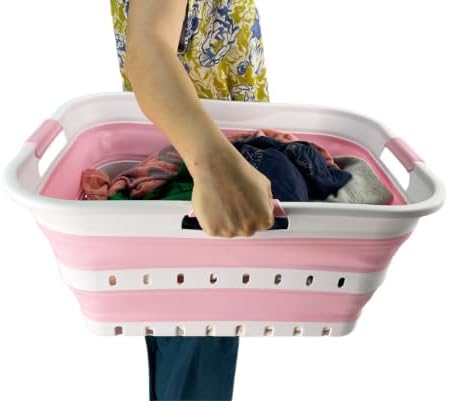 SAMMART 42L (11 gallon) Collapsible Plastic Laundry Basket - Foldable Pop Up Storage Container/Organizer - Space Saving Hamper/Basket (1, Wt/Cherry Pink) - Image 6