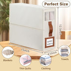 GhvyenntteS 8 Pack Bed Sheet Organizers and Storage (Queen & King Size), Foldable Sheet Organizers and Storage with Window and Label, Bed Sheet Organizer with Leather Handle, Beige - Image 3