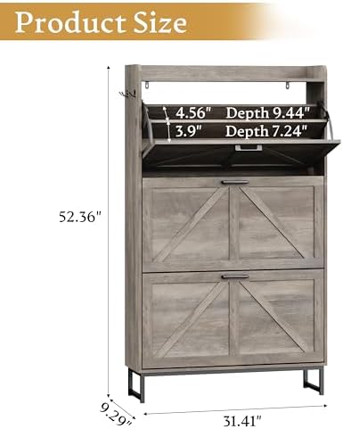 Wodeer Shoe Cabinet Storage for Entryway, Shoe Storage Cabinet with 4 Flip Drawers, Freestanding Narrow Shoe Rack Organizer with Metal Legs, Adjustable Shelves & Open Storage for Foyer, Hallway, White - Image 2