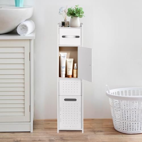 ShellKingdom Toilet Paper Holder Stand with Trash Can, Slim Bathroom Storage Cabinet Shelves, Storage Cabinet for Bathroom Small Spaces, 33.5 x 8.7 x 6.7 inch - Image 5
