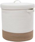 16x18 Inch Extra Large Round Cotton Rope Storage Basket with Lid, Decorative Woven Bin with Cover for Living Room Bedroom Closet, White & Jute by Cottonphant