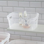 Sterilite 9.5 x 6.5 x 4 Inch Small Open Scoop Front Clear Storage Bin with Comfortable Carry Through Handles for Household Organization (48 Pack) - Image 6