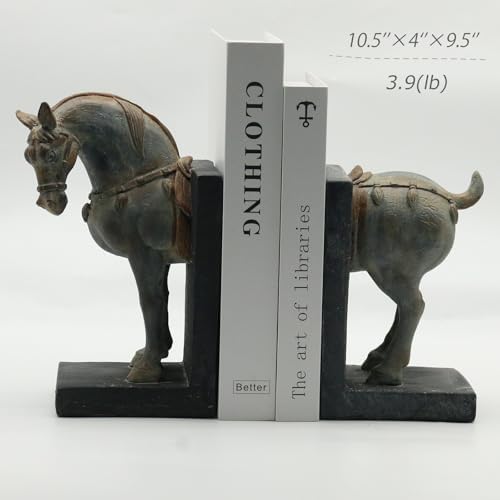 Lukitas Tang Horse Decorative Bookends, Heavy Duty Non-Slip Book Holders - Image 2