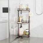 Consumest Corner Shower Caddy Standing - 3-Tier Stainless Steel Shower Organizer with Soap Holder and 4 Hooks, Large Capacity Corner Shelf Stand for Bathroom, Rest Room, Bronze - Image 6