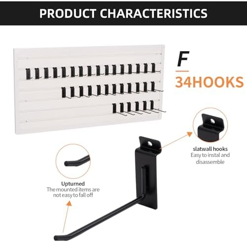 Slatwall Accessories Heavy Duty Garage Hooks Slatwall Panel Hooks Slat Wall Hanging Hook for Bike Ladder Garage Storage System Accessory Multi Size Utility (34 Single Hook) - Image 2