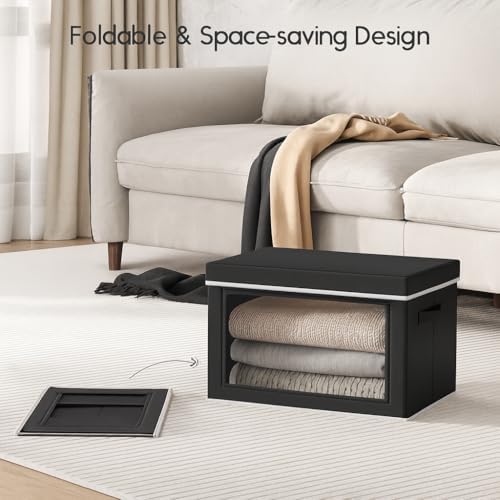 Homsorout Collapsible Storage Bins with Lids - Stackable Storage Containers with Window, 15.7 Inch Fabric Organizing Bins for Closet, Home & Office Organization Baskets, Black, 3 Pack - Image 4