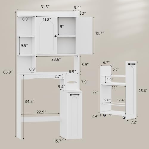 Einhomn Over The Toilet Storage Cabinet with Pulley & Arched Doors, White - Image 2
