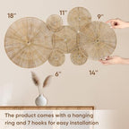 Set of 7 Boho Wall Decor - 18-Inch Handcrafted Woven Jute Hanging Basket Decor - Unique Large Round Flat Wall baskets Art for Living Room, Bedroom, Rustic, Farmhouse Decor - Brown Classic Design" - Image 4