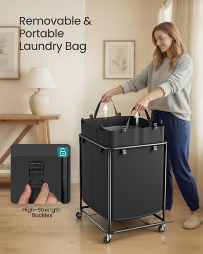SONGMICS Laundry Basket with Wheels, Removable Liner Bag, 55 Gallon (210 L) - Image 6