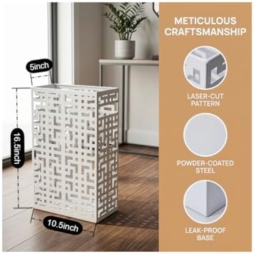 BEWBBAT Umbrella Holder Stand for Entryway, Square Metal Umbrella Rack, Freestanding Rectangular Hollow Rack for Home Office, 16 x 10 x 5 Inch, White - Image 2