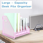 Desk Organizers Metal Magazine File Holder Racks Desktop Folder Storage Binder Organiser Document Organization for Home Office & Classroom,5 Vertical Compartments-Pink - Image 6