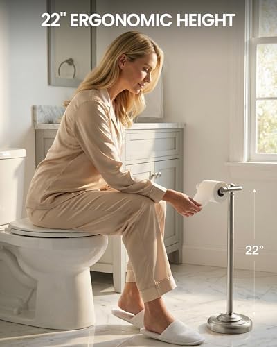 Brushed Nickel Toilet Paper Holder Stand Freestanding, Weighted Base, 22 in - Image 6