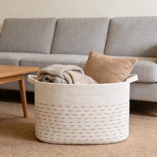 96L Woven Laundry Basket with Handles, Extra Blanket Basket,Yellow - Image 4
