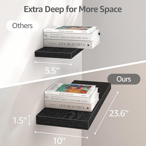 QEEIG 10" Deep Floating Shelves for Wall (Black, Set of 3, 23.6" x 10") - Image 3