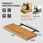 Fun Memories Floating Shelves for Wall, 24"x9.3" Rustic Solid Elm Wood Shelves, Heavy-Duty Wall Mounted Shelves with Invisible Brackets, Set of 2 for Living Room, Bedroom, Kitchen, Natural Finish - Image 4