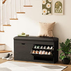 40" Shoe Storage Bench with Flip Drawers Padded Seat Cushion, Shoe Cabinet with Lift Top Storage Box, Shoe Bench Shoe Organizer for Entryway, Hallway, Living Room, Black - Image 3