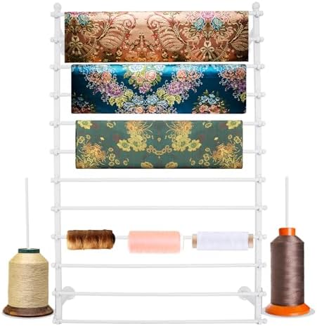 Ribbon Storage Organizer, Wall Mounted Ribbon Organizer, 12-Tier Metal Gift Wrapping Paper Rack, Spool Tie Scarf Hijab Belt Towel Hanger, for Home, Craft Room, Flower Shop, White, 31.5in Wide by juckeyroot
