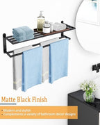 Double Towel Racks for Bathroom, Towel Shelf with Double Towel Bar 32 inch, Towel Rack with Shelf for Bathroom, Stainless Steel Towel Holder Wall Mounted, Towel Storage for Bathroom Lavatory Black - Image 5