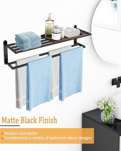 Double Towel Racks for Bathroom, Towel Shelf with Double Towel Bar 32 inch, Towel Rack with Shelf for Bathroom, Stainless Steel Towel Holder Wall Mounted, Towel Storage for Bathroom Lavatory Black - Image 5