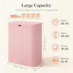 Lifewit 185L 3 Section Laundry Hamper with Lid, Laundry Basket, Pink - Image 2