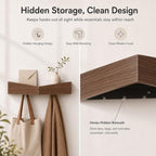 Coat Rack Wall Mount with Hidden Hooks,Wall Hooks with Shelf Wooden Decorative Coat Hook Hat Rack Entryway Key Holder Organizer Tray for Kitchen Bathroom Towels Clothes Hanger - Image 3