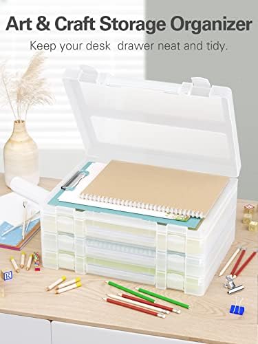Denkee Large Paper Storage Box, 4 Pack Plastic Scrapbook Paper Storage Organizer with Handle for A4, 8.5 x 11 US Letter, Portable File Document Case, Board Game Storage - Image 4