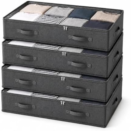 90L Under Bed Storage Bags, 600D with Clear Lids, 4 Pack, Black by Unknown