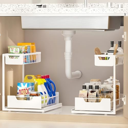Ceetug Under Kitchen Sink Organizers and Storage, White, 2 Pack by ceetug