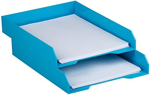 JAM PAPER Stackable Paper Trays - Blue - Desktop Document, Letter, & File Organizer Tray - 2/Pack - Image 3